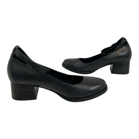 Korks Womens Size 8.5 Black Leather Ankle Strap Block Heel Pumps - Picture 6 of 9